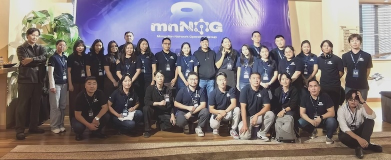 September 2026: Mongolian Network Operator's Group Workshops and Conference (MNNOG8), team photo at Red Rock resort, Gorkhi-Terelj National Park, Mongolia